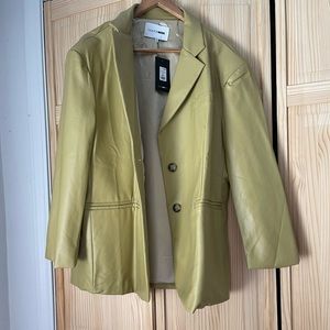 Pleather blazer buttons with side pockets